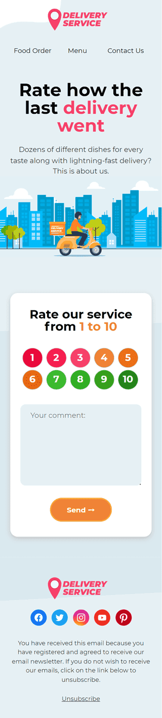 Lieferung E-Mail-Vorlage «Lieferung bewerten» für Essen-Branche Ansicht auf Mobilgeräten
