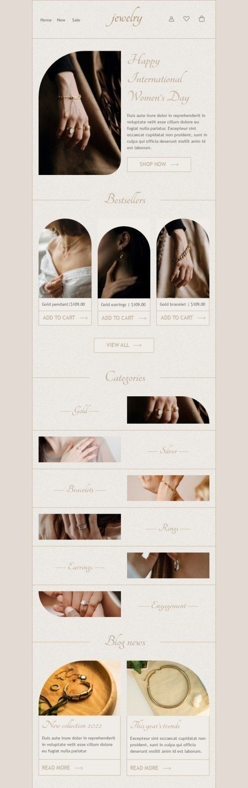 Modèle de courrier électronique Journée de la Femme «Le meilleur pour les femmes» pour le secteur Bijoux Affichage mobile