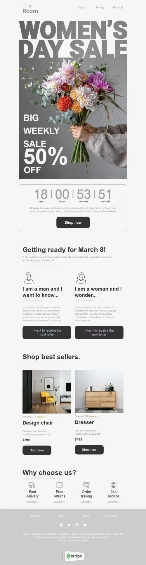 Women's Day Email Template "Big weekly sale" for Furniture, Interior & DIY industry