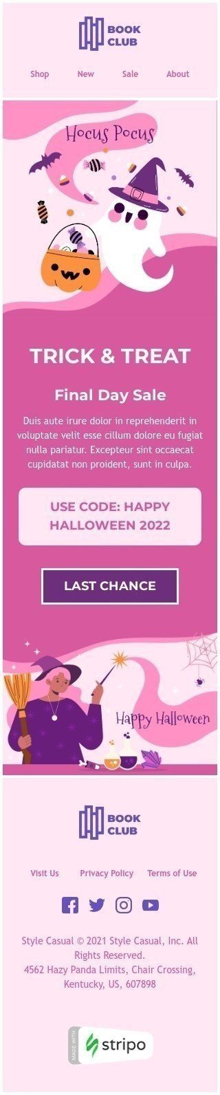 Modelo de E-mail de «Doces e travessuras» de Halloween para a indústria de Livros e Presentes e Papelaria Visualização de dispositivo móvel