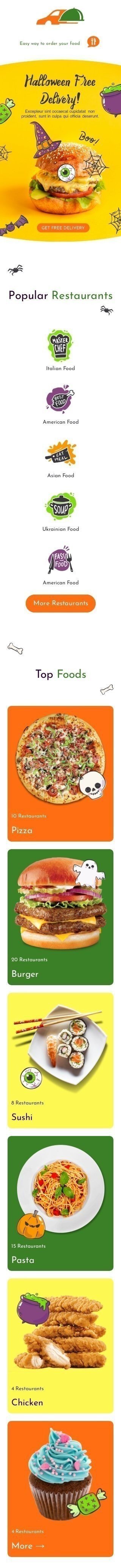 Plantilla de correo electrónico «Entrega gratuita de Halloween» de Halloween para la industria de Gastronomía Vista de móvil
