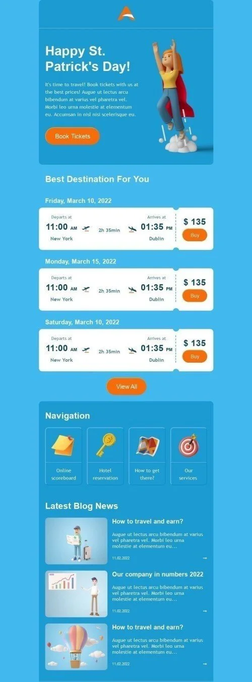 St. Patrick’s Day Email Template "Tickets to Dublin" for Airline industry