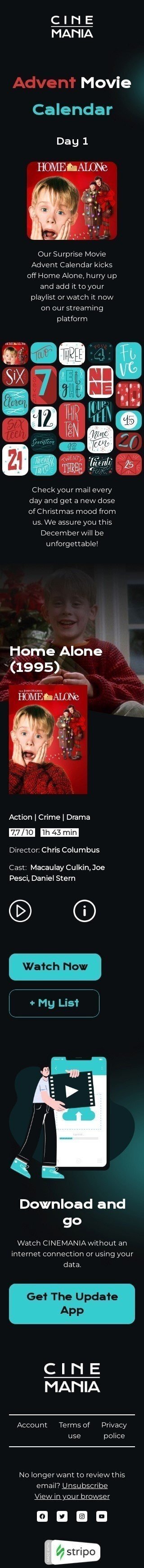Modello email Natale «Calendario del film dell'avvento» per il settore industriale di film Visualizzazione mobile