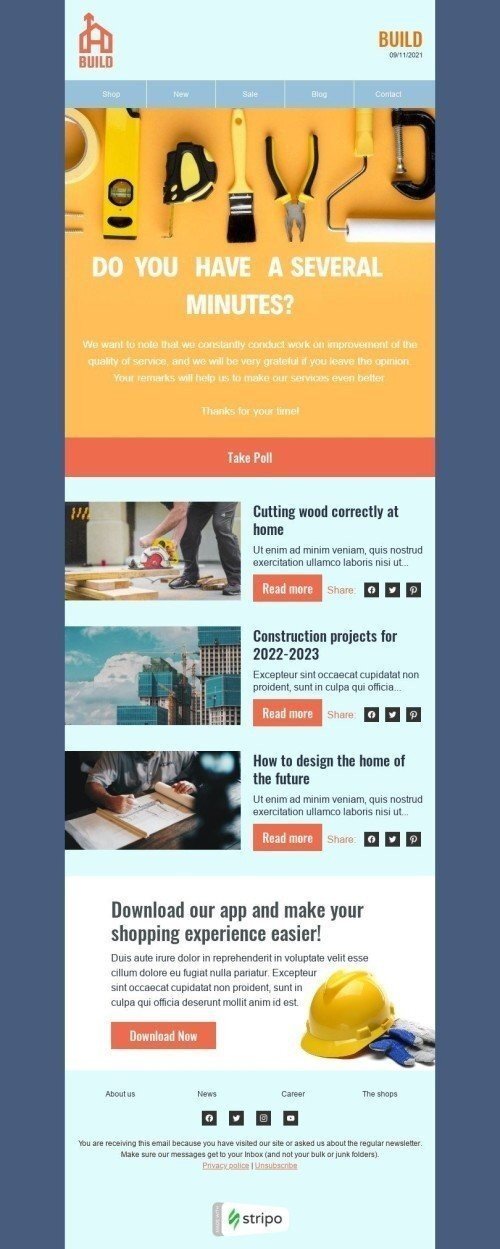 Post Purchase Email Template "Thanks for your time" for Construction industrydesktop view