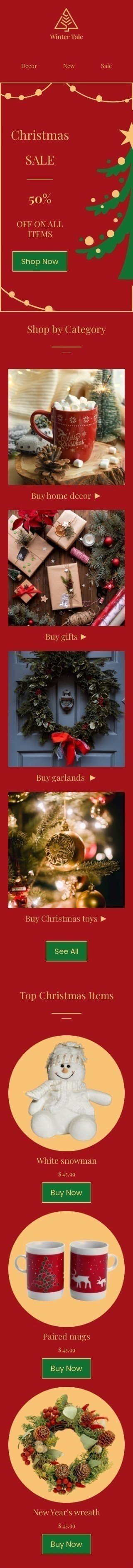 Modello email Natale «Racconto invernale» per il settore industriale di arredamento, interni e fai da te Visualizzazione mobile