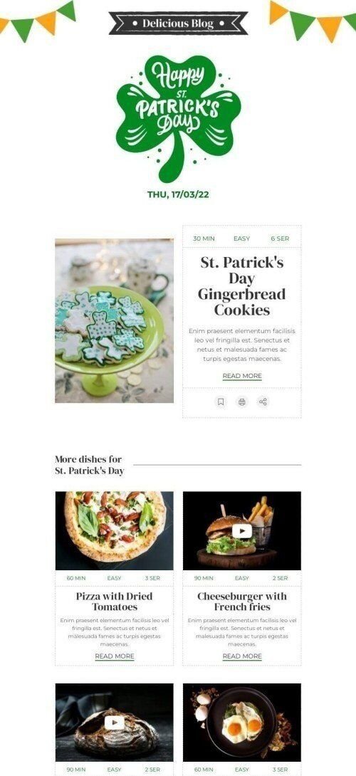 Modello Email Giorno di San Patrizio «Biscotti allo zenzero» per il settore industriale di Editoria e blog Visualizzazione mobile