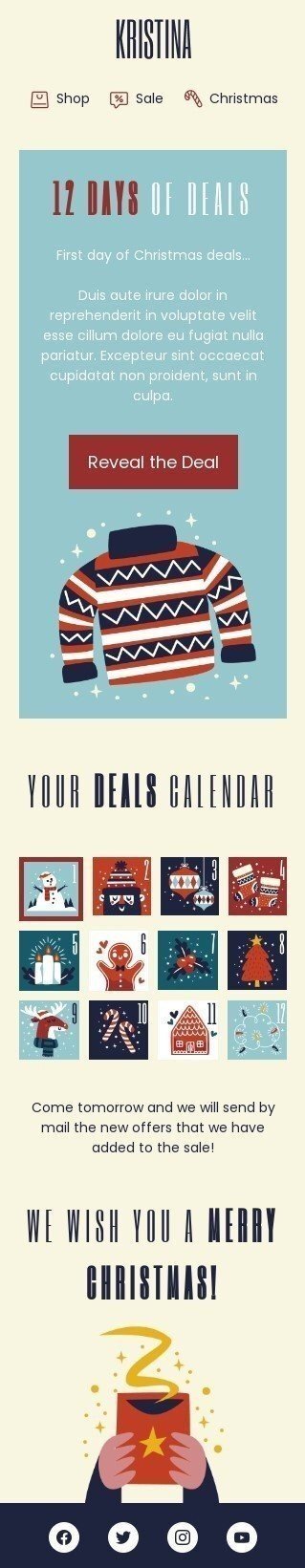 Modelo de e-mail de «12 dias de promoções» de Natal para a indústria de moda Visualização de dispositivo móvel