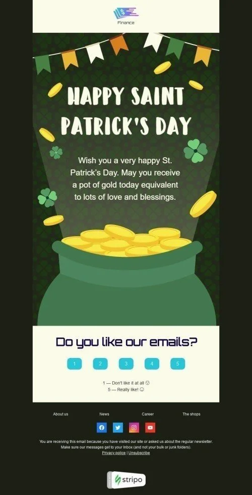 St. Patrick’s Day Email Template "Pot of gold" for Finance industry