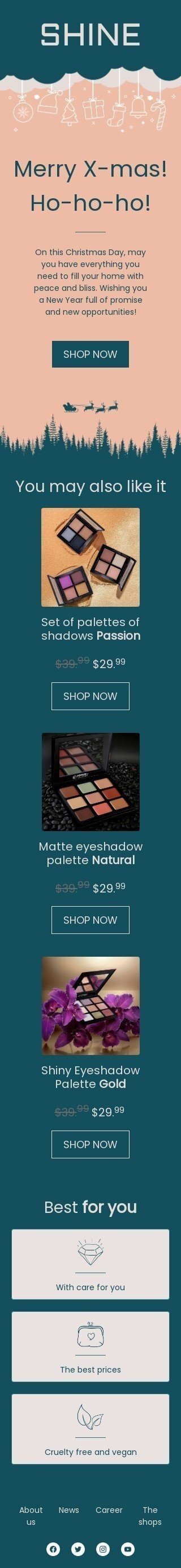 Modello email Natale «Merry X-mas! Ho-ho-ho!» per il settore industriale di bellezza e cura della persona Visualizzazione mobile