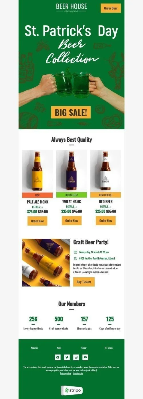 St. Patrick’s Day Email Template "Beer Collection" for Beverages industry