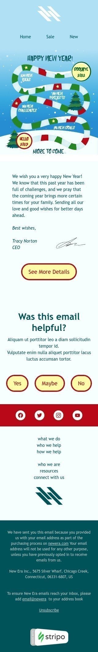 New Year email template "Hello New Year" for business industry mobile view