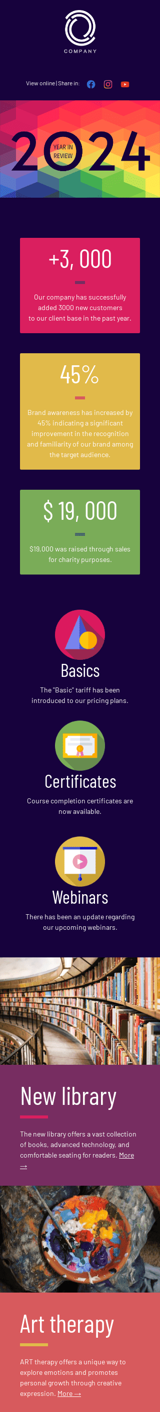 New Year email template "Colorful year in numbers" for education industry mobile view