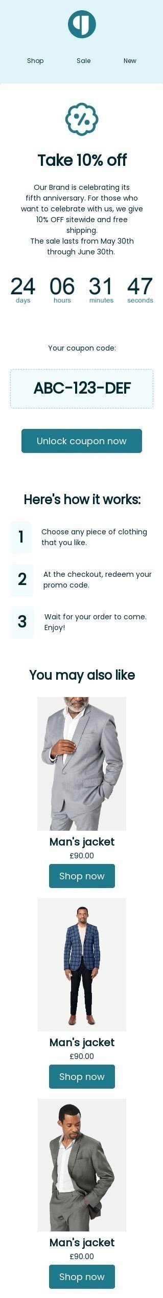 Plantilla de correo electrónico «Por tiempo limitado» de promoción para la industria de comercio electrónico Vista de móvil