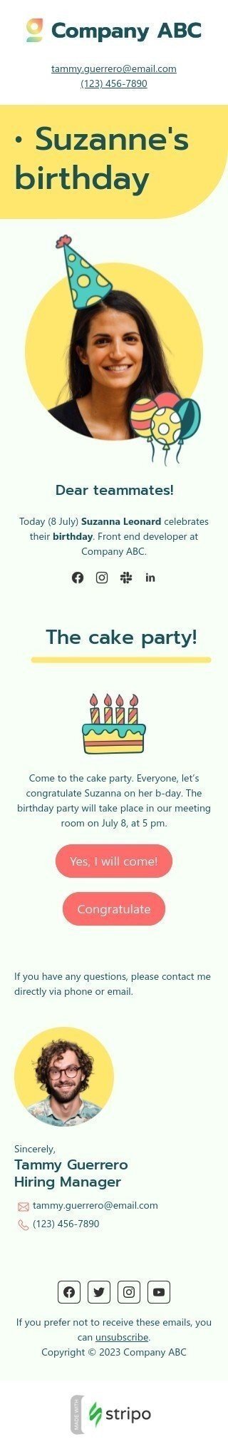 Modèle de courrier électronique interne «Anniversaire du courrier d'information» pour le secteur HR Affichage mobile