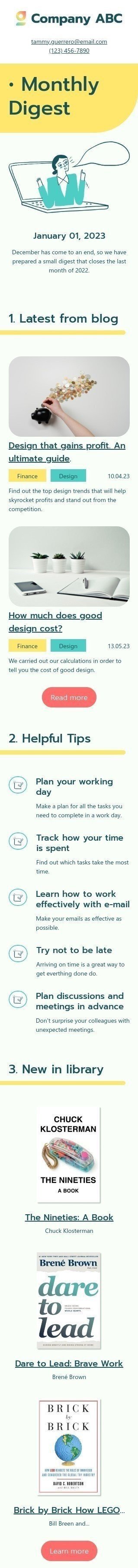 Modello email interne «Riassunto mensile» per il settore industriale di HR Visualizzazione mobile