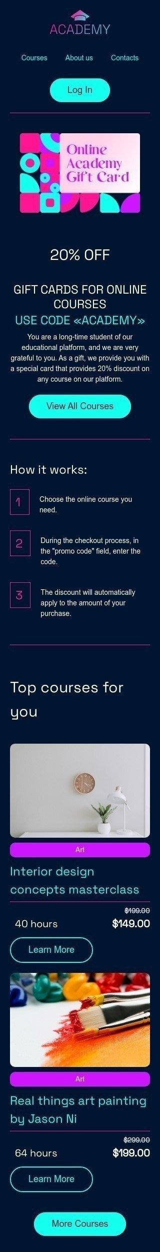 Promo email template "Promo code for a discount" for education industry mobile view