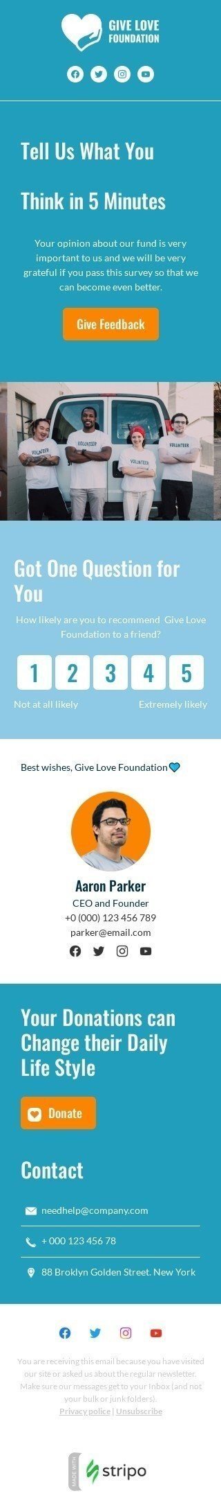 Шаблон листа «Листи з опитуваннями» тематики опитування та зворотній зв'язок для індустрії «Шаблони для некомерційних організацій» мобільний вигляд