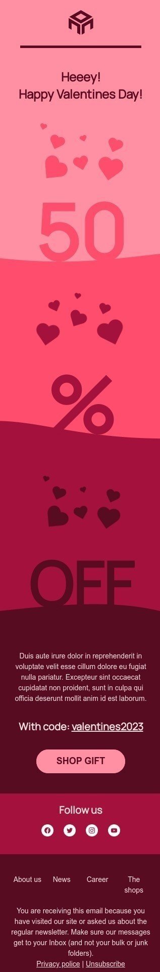 Plantilla de correo electrónico «lluvia de corazones» de Día de San Valentín para la industria de moda Vista de móvil