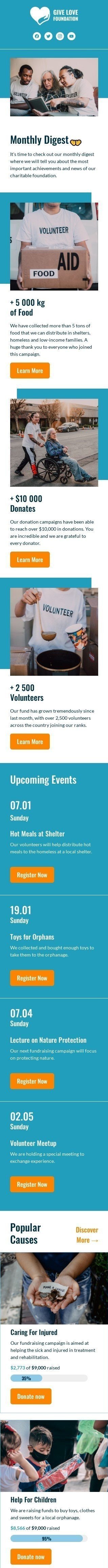 Modèle de courrier électronique promo «Résumé mensuel» pour le secteur association à but non lucratif et caritative Affichage mobile