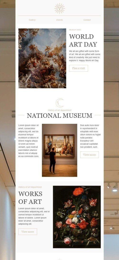 Modello Email Giornata mondiale dell'arte «Museo Nazionale» per il settore industriale di Galleria d'arte Visualizzazione mobile