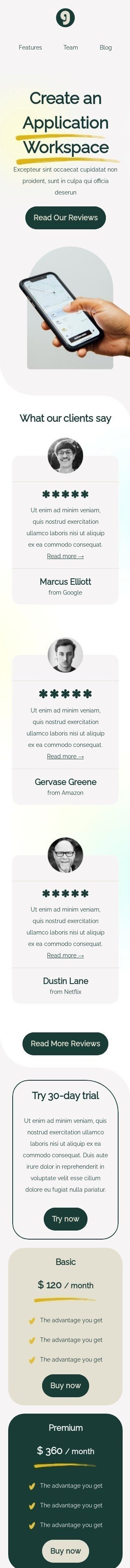 Modèle de courrier électronique promo «Espace de travail d'application» pour le secteur business Affichage mobile