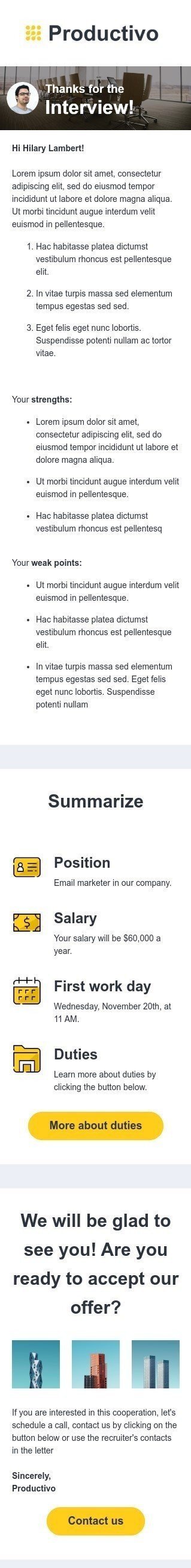 Промо шаблон письма «Будем рады Вас видеть» для индустрии «Бизнес» мобильный вид