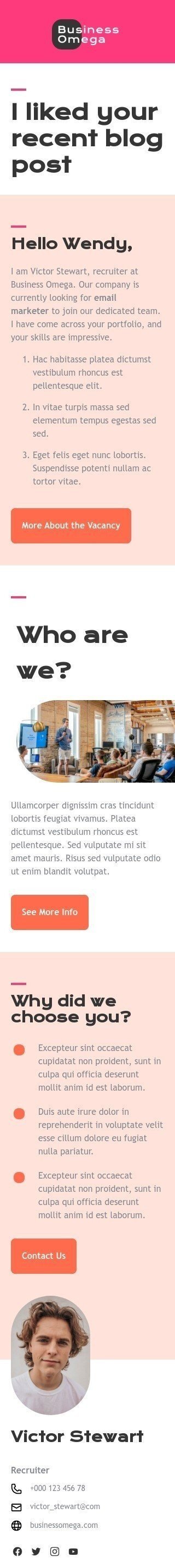 Werbung E-Mail-Vorlage «Dein letzter Blogbeitrag hat mir gefallen» für Business-Branche Ansicht auf Mobilgeräten