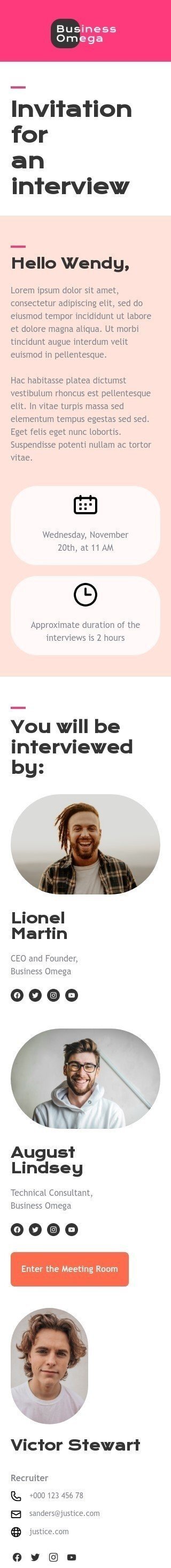 Werbung E-Mail-Vorlage «Einladung zum Vorstellungsgespräch» für Business-Branche Ansicht auf Mobilgeräten