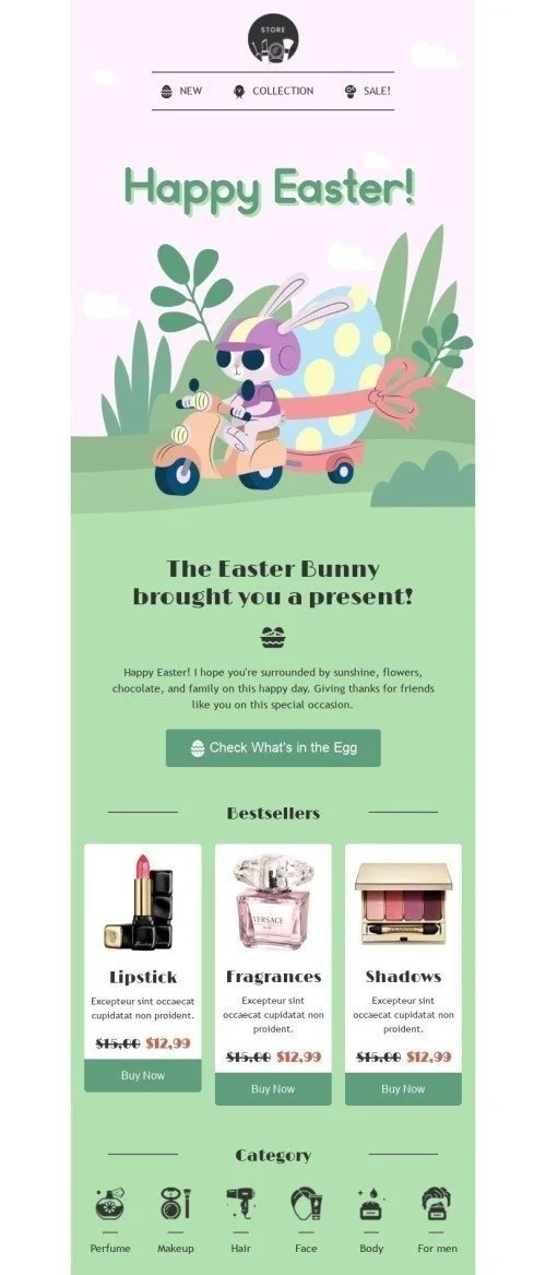 Easter Email Template "The rabbit brought you a gift" for Beauty & Personal Care industry
