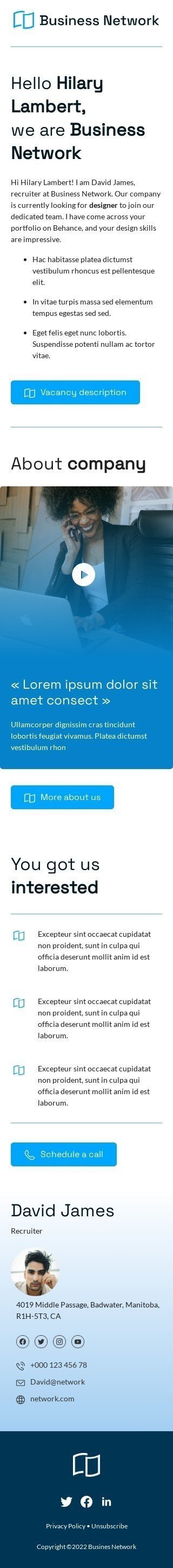 Промо шаблон письма «Вы нас заинтересовали» для индустрии «Бизнес» мобильный вид