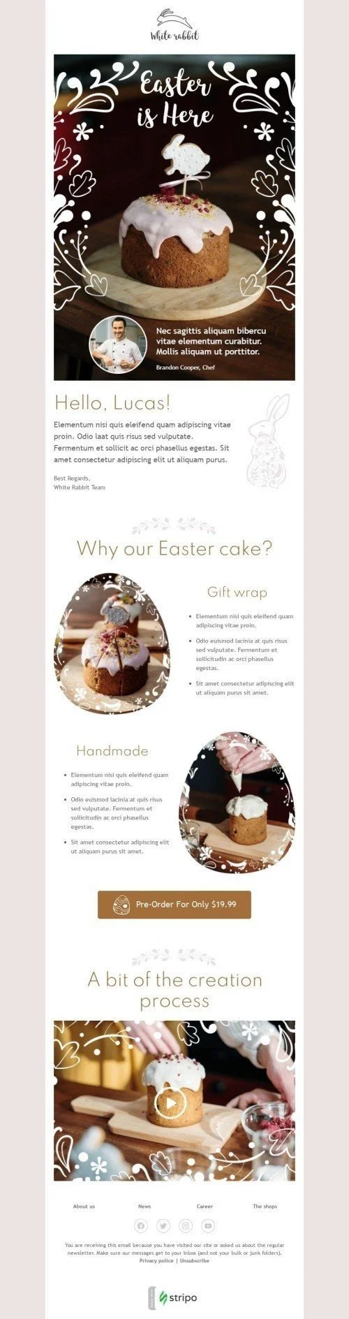 Easter Email Template "Easter Cake" for Restaurants industry