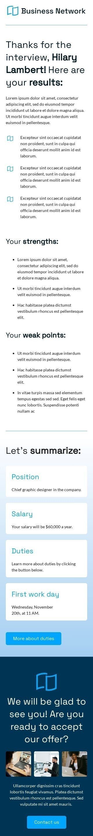Werbung E-Mail-Vorlage «Danke für das Interview» für Business-Branche Ansicht auf Mobilgeräten