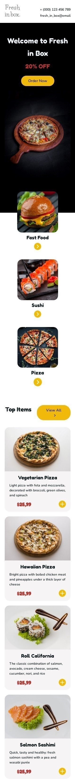 Modelo de e-mail de «Promoção de comida» de promoção para a indústria de alimentação Visualização de dispositivo móvel