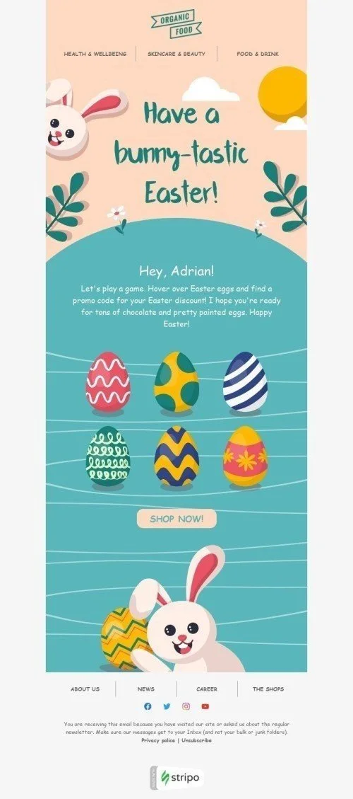Easter Email Template "Have a bunny-tastic Easter!" for Organic & Eco Goods industry