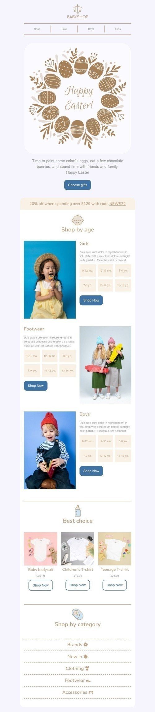 Easter Email Template "Time to paint colorful eggs" for Kids Goods industry mobile view