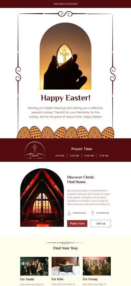 Ostern E-Mail-Vorlage «Finde deinen Weg» für Kirche-Branche Ansicht auf Mobilgeräten