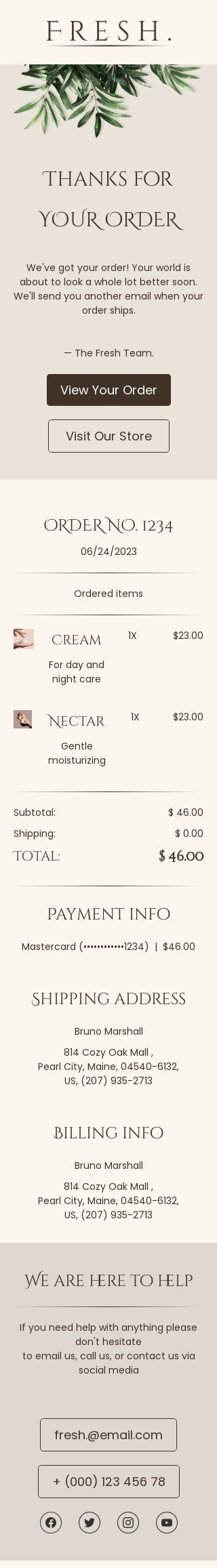 Шаблон листа «Дякую за ваше замовлення» тематики тригерні для індустрії «Косметика» мобільний вигляд