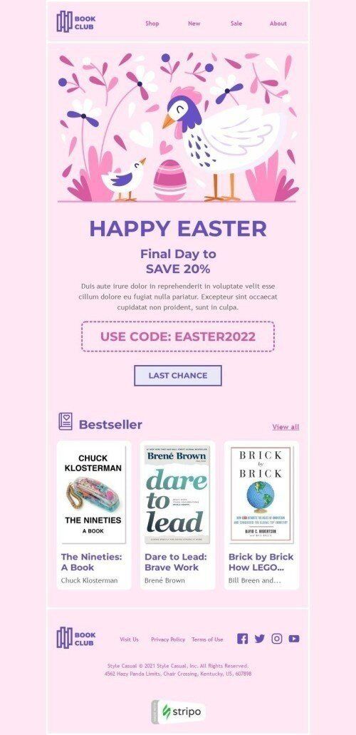 Modello Email Pasqua «Club del libro» per il settore industriale di Libri, regali e cancelleria Visualizzazione mobile