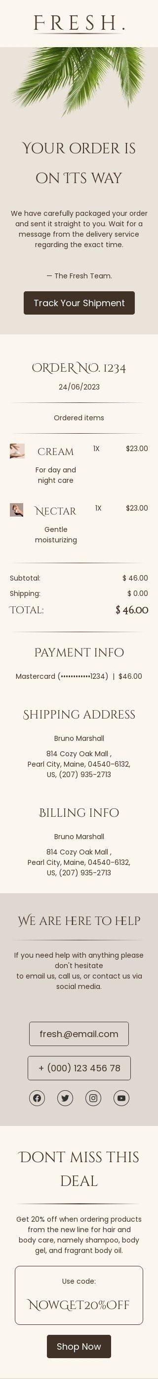 Abzug E-Mail-Vorlage «Sendungsverfolgung» für Beauty & Pflege-Branche Ansicht auf Mobilgeräten