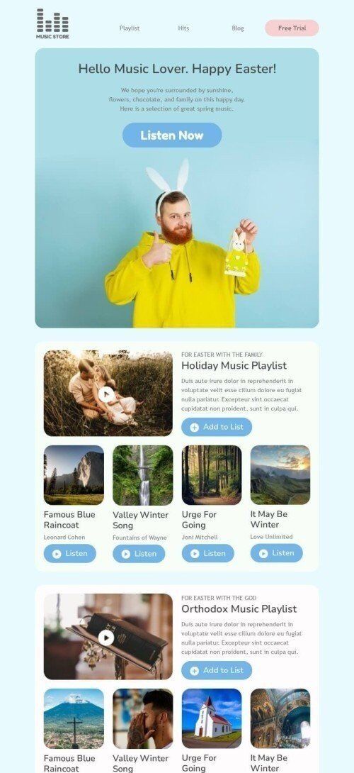 Modello Email Pasqua «Musica primaverile» per il settore industriale di Musica Visualizzazione mobile