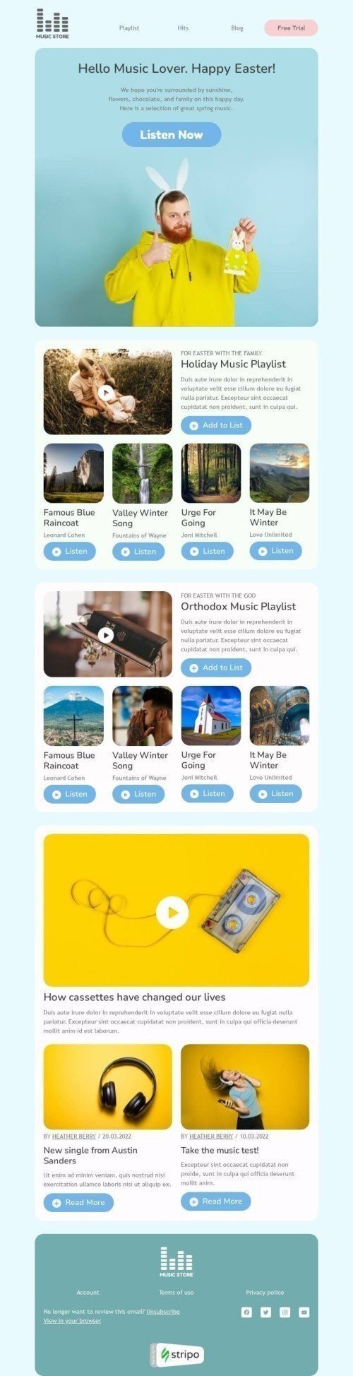 Ostern E-Mail-Vorlage «Frühlingsmusik» für Musik-Branche Ansicht auf Mobilgeräten