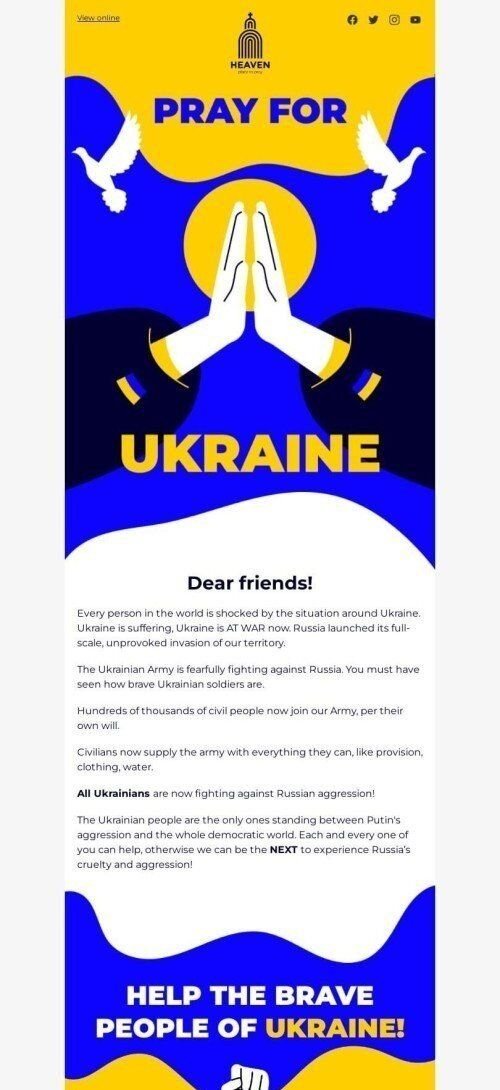 HTML-шаблон «Поддержи Украину» мобильный вид