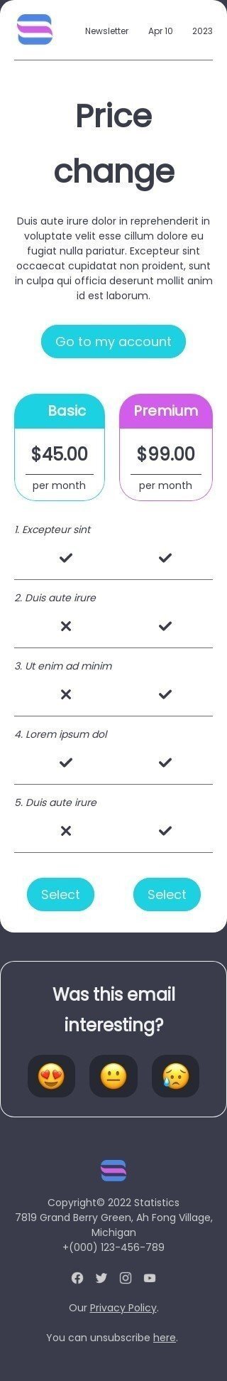 Plantilla de correo electrónico «Cambio de precio» de promoción para la industria de negocios Vista de móvil