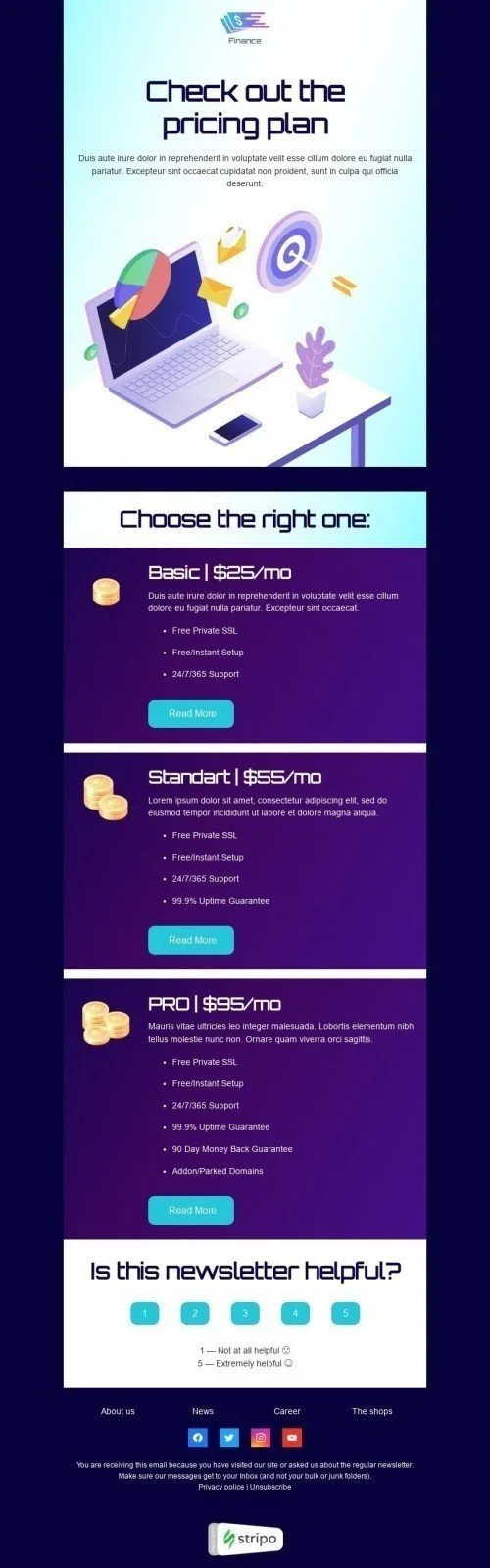 Price List Email Template "Finance price list" for Finance industry