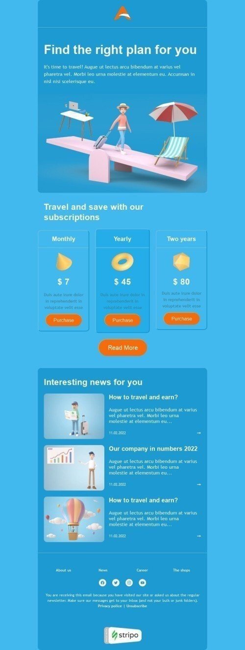 Price List Email Template "Find the right plan" for Airline industrydesktop view