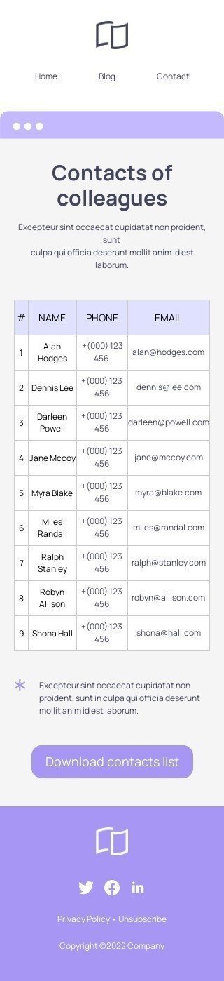 Modello email promo «Elenco dei contatti» per il settore industriale di commercio Visualizzazione mobile