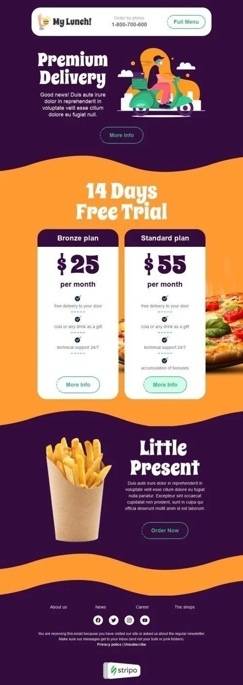 Price List Email Template "Premium delivery" for Food industry