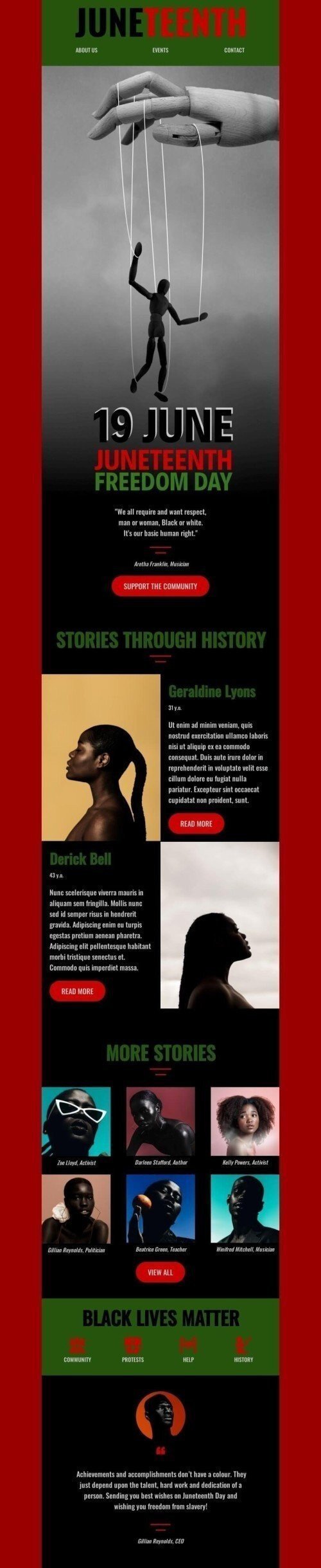 Plantilla de correo electrónico «Día de la Libertad» de Juneteenth para la industria de Sin fines de lucro y caridad Vista de escritorio