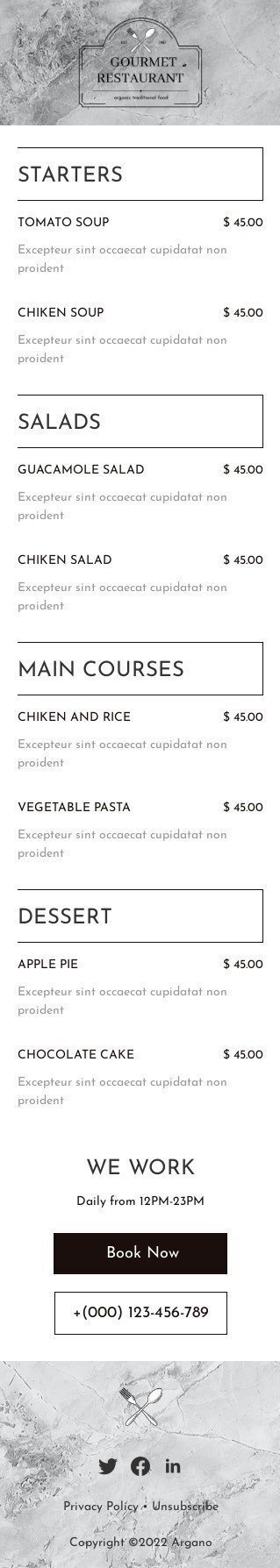 Промо шаблон листа «Ресторан для гурманів» для індустрії «Ресторани» мобільний вигляд