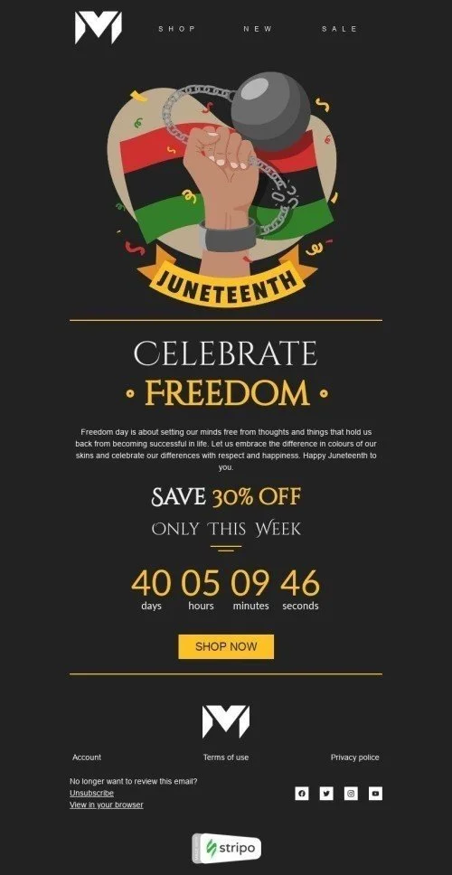 Juneteenth Email Template "Celebrate freedom" for Beverages industry